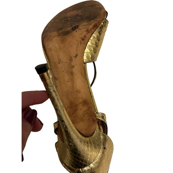 LOUIS VUITTON Gold Snake Print Leather Heels Size 41 - Picture 10 of 10